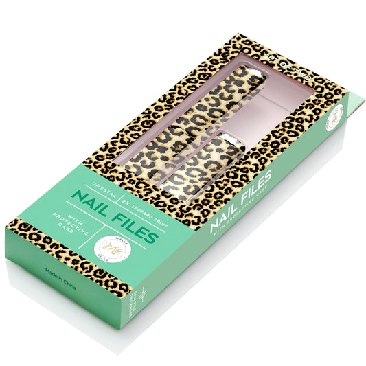 Crystal Glass Nail File with Protective Case (pack of 2) - Leopard, 3mm