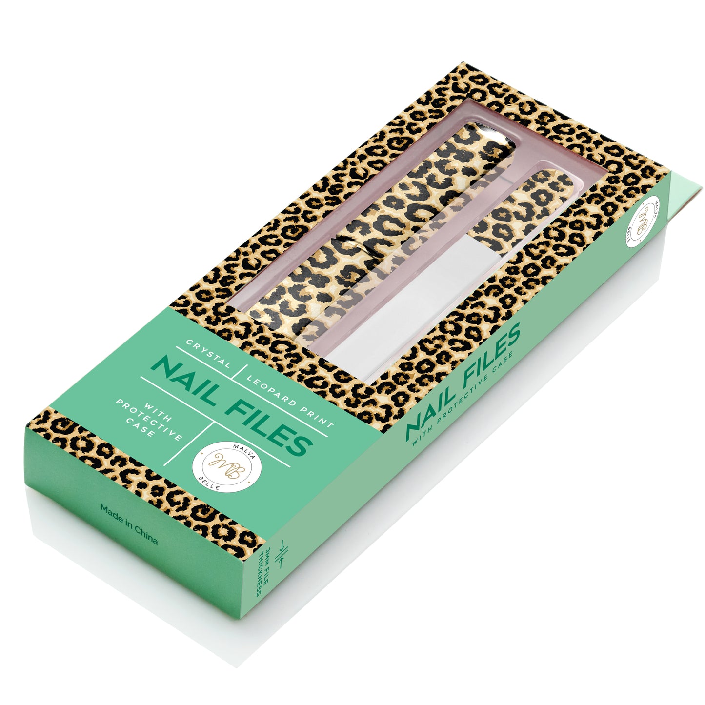 Crystal Glass Nail File with Protective Case - Leopard, 3mm