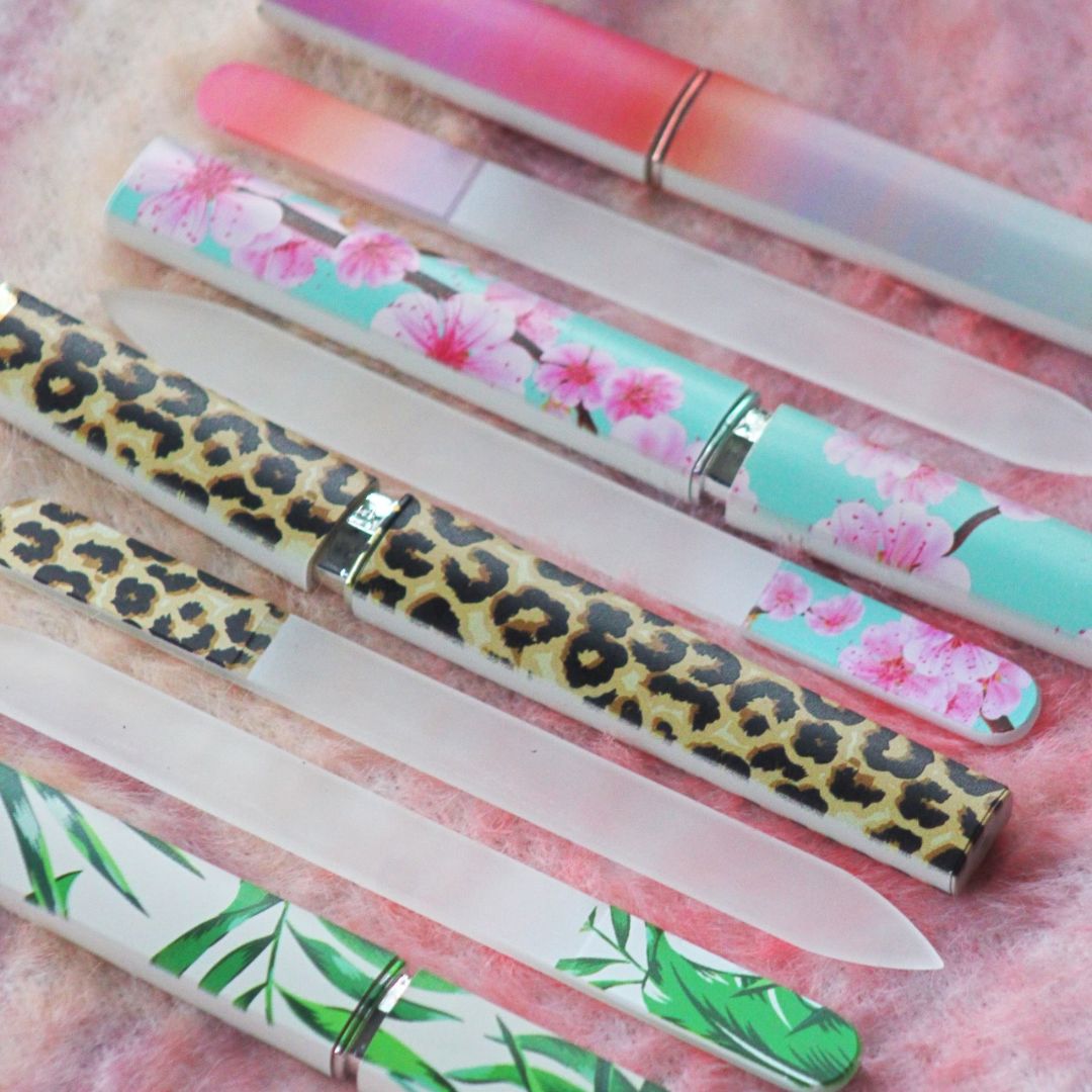 Crystal Glass Nail File with Protective Case (pack of 2) - Leopard, 3mm